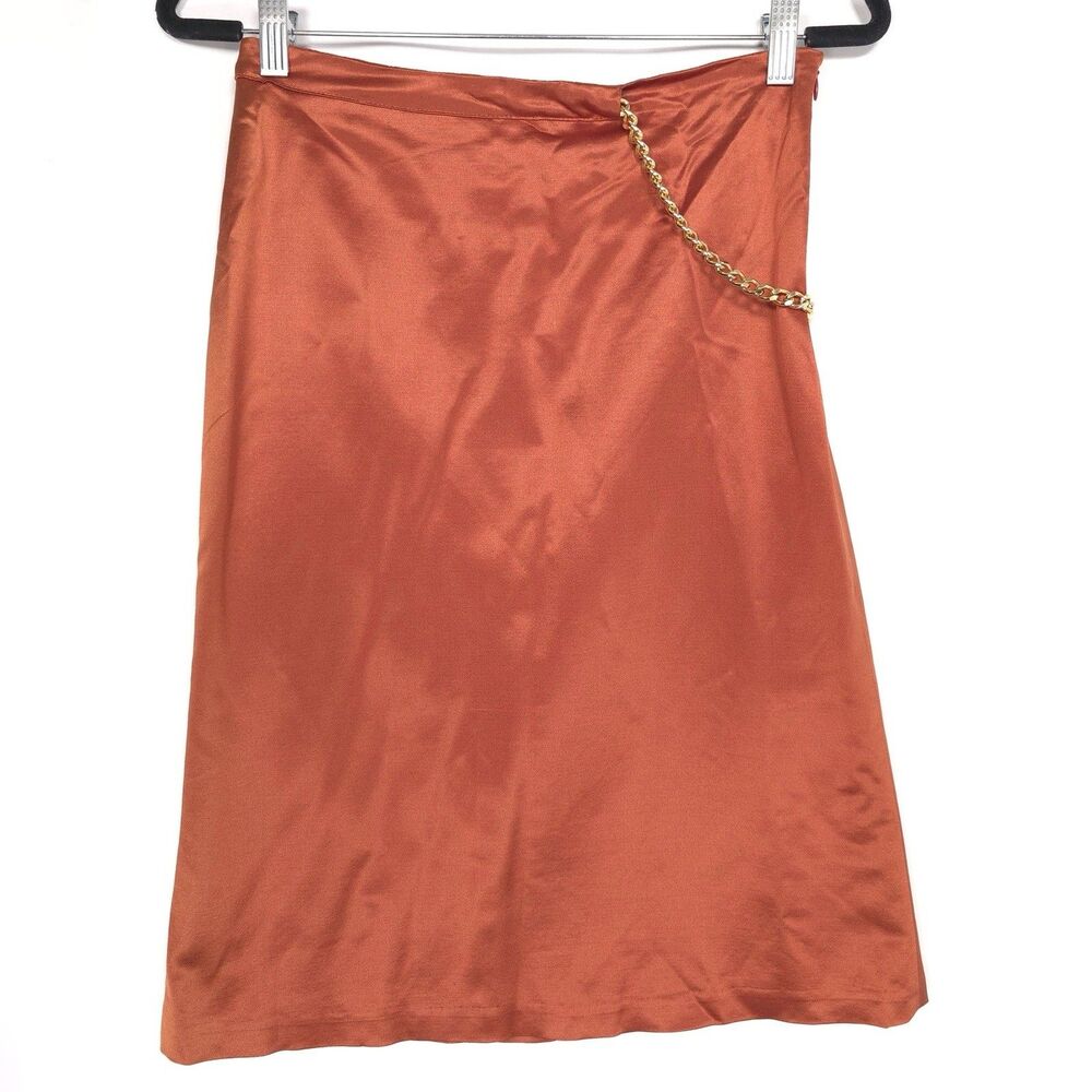 CLASS Roberto Cavalli Women’s Skirt WOOL SILK Size 6 ITALY MADE Satin Bronze